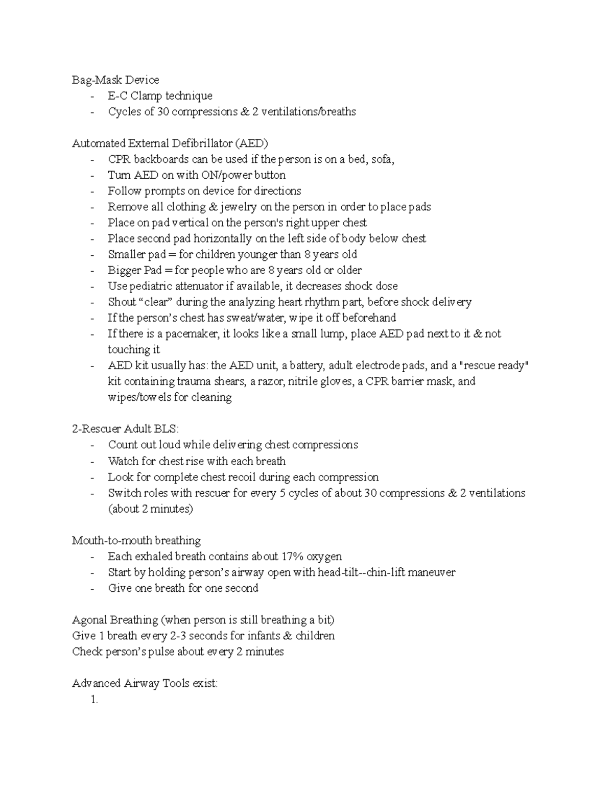 AHA BLS Online Course Notes: AED & CPR Techniques Guide - Studocu