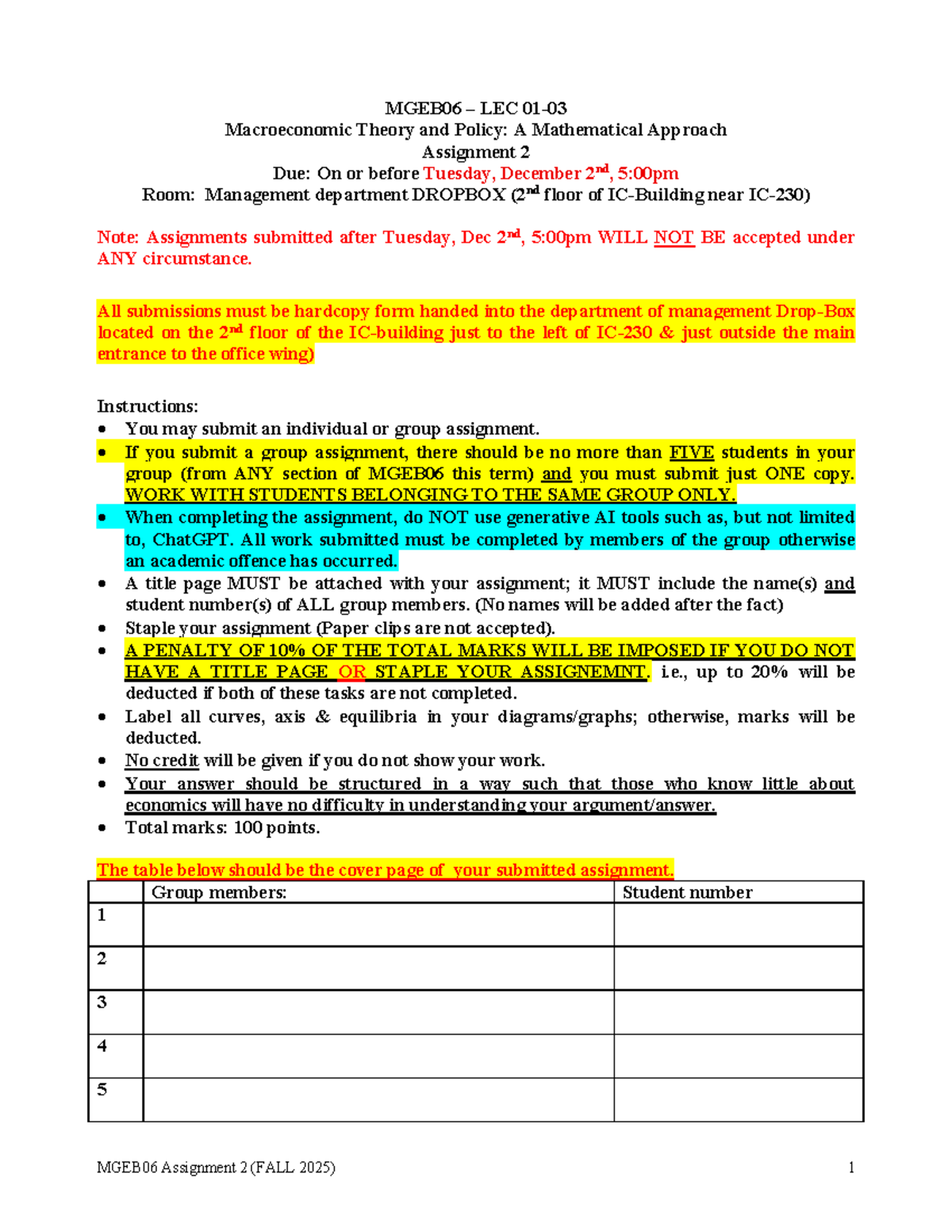 MGEB06 Assignment 2: Macroeconomic Theory & Policy Analysis (FALL 2025 ...