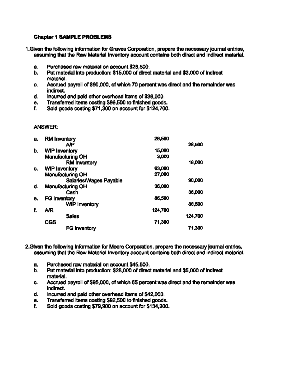 C1 - Sample Problems for Cost Accounting: Journal Entries & COGM - Studocu