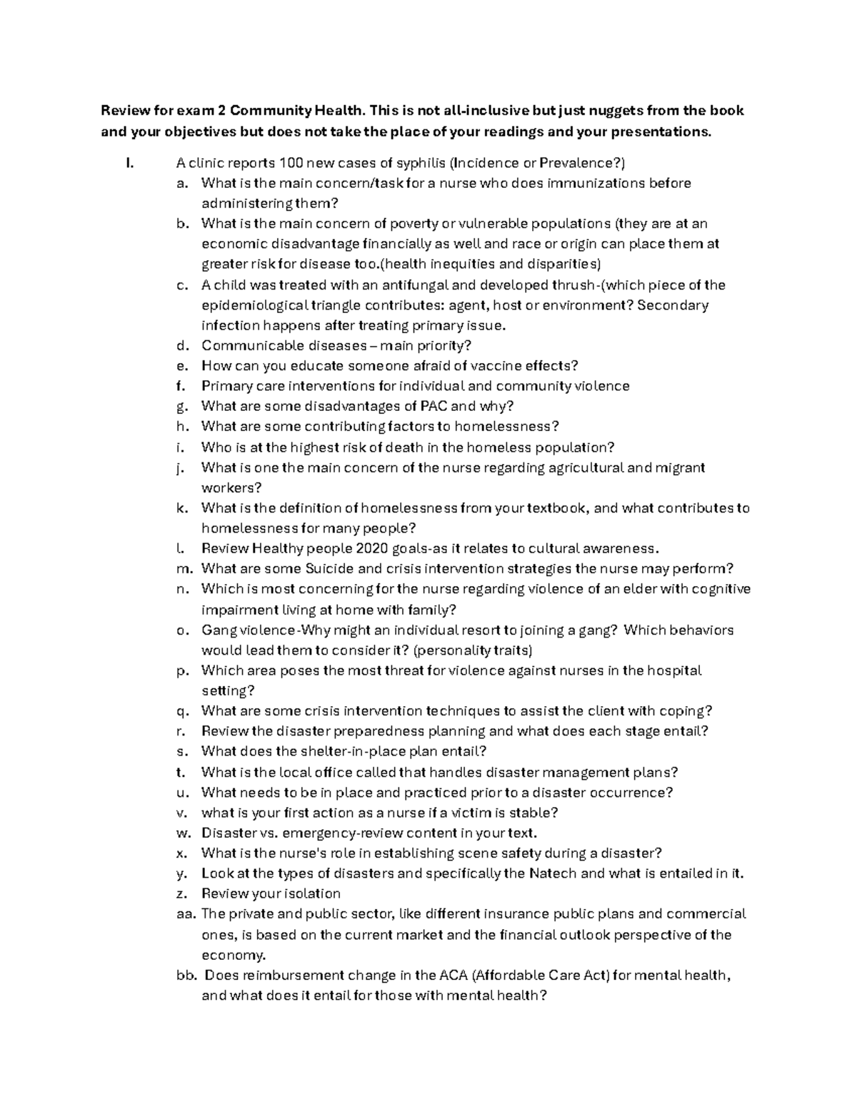 Community Health Review for Exam 2: Key Concepts and Considerations ...