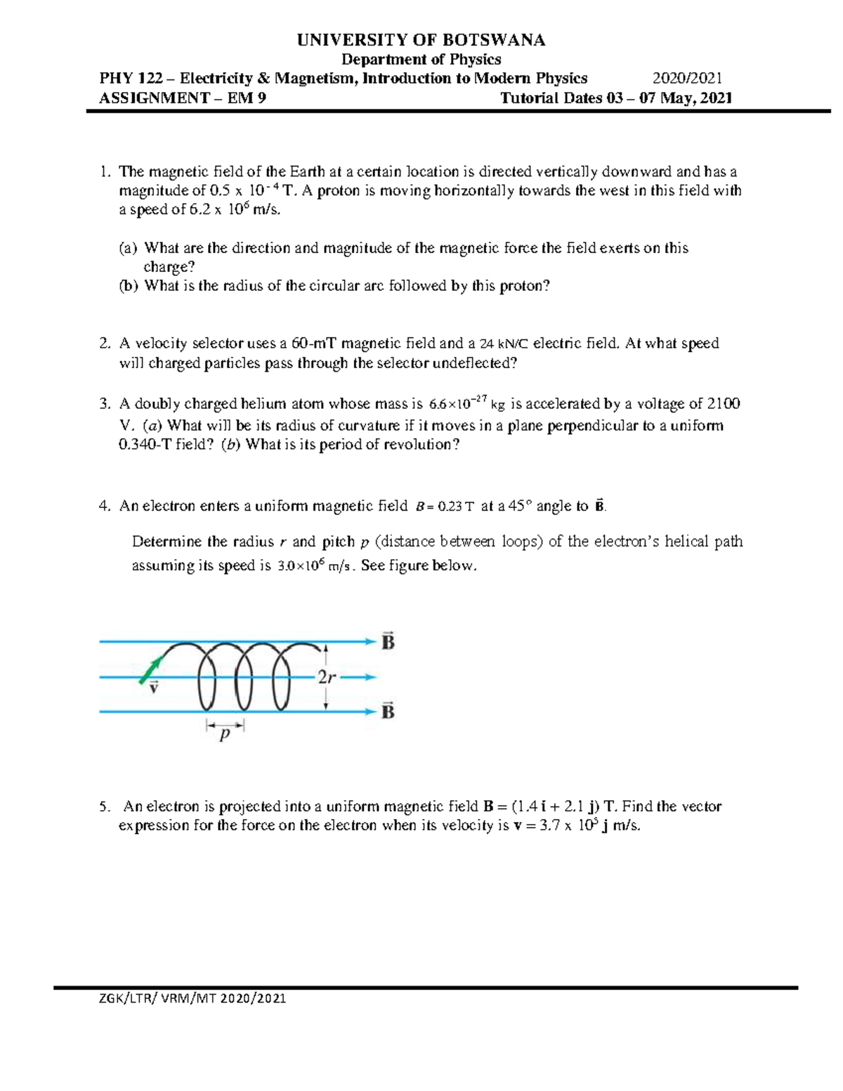 PHY122 EM9 2021 - Electricity & Magnetism Practice Questions - Studocu