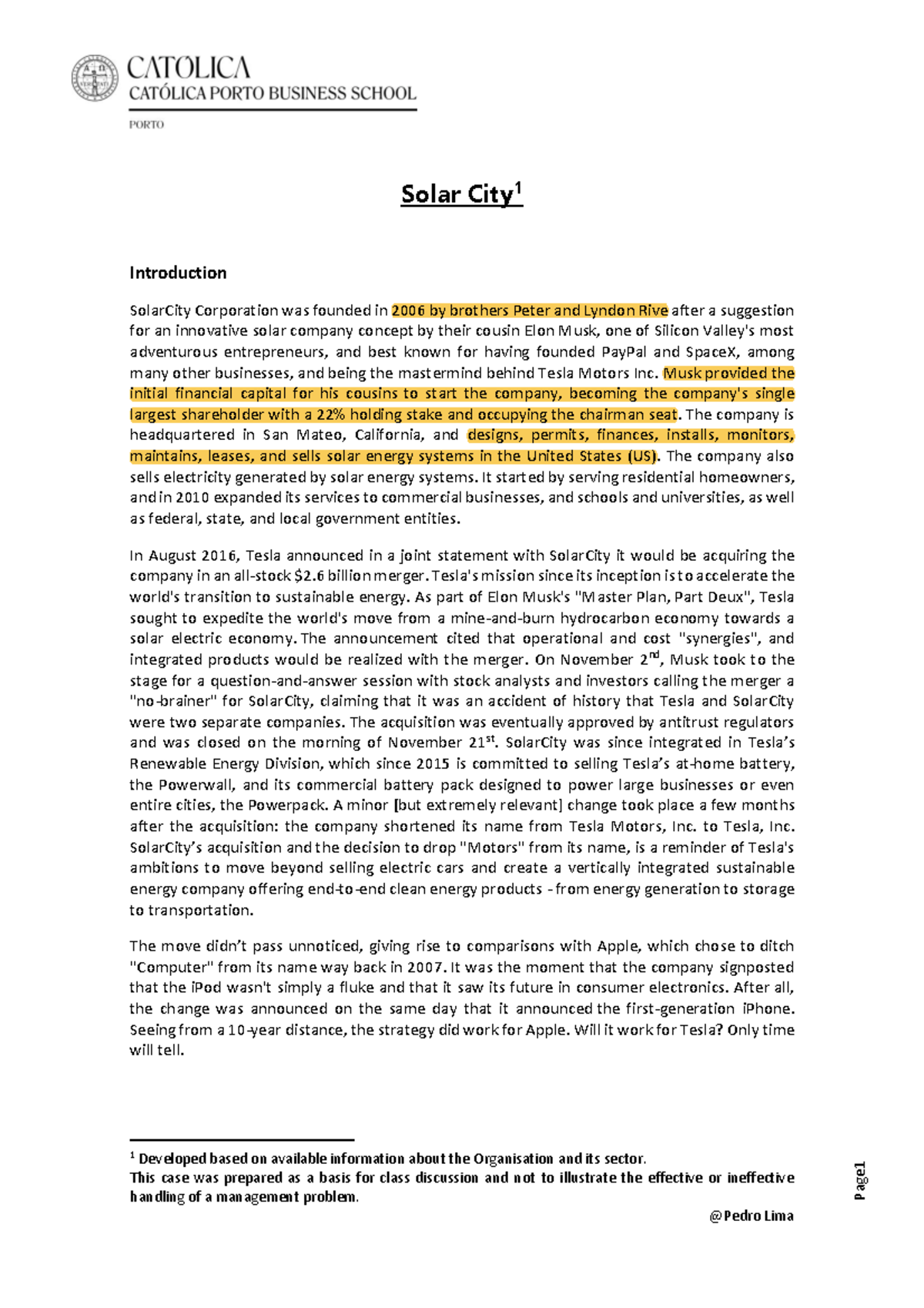 Case 3 Solar City ENG - Practice materials - Pa ge 1 Solar City 1 ...