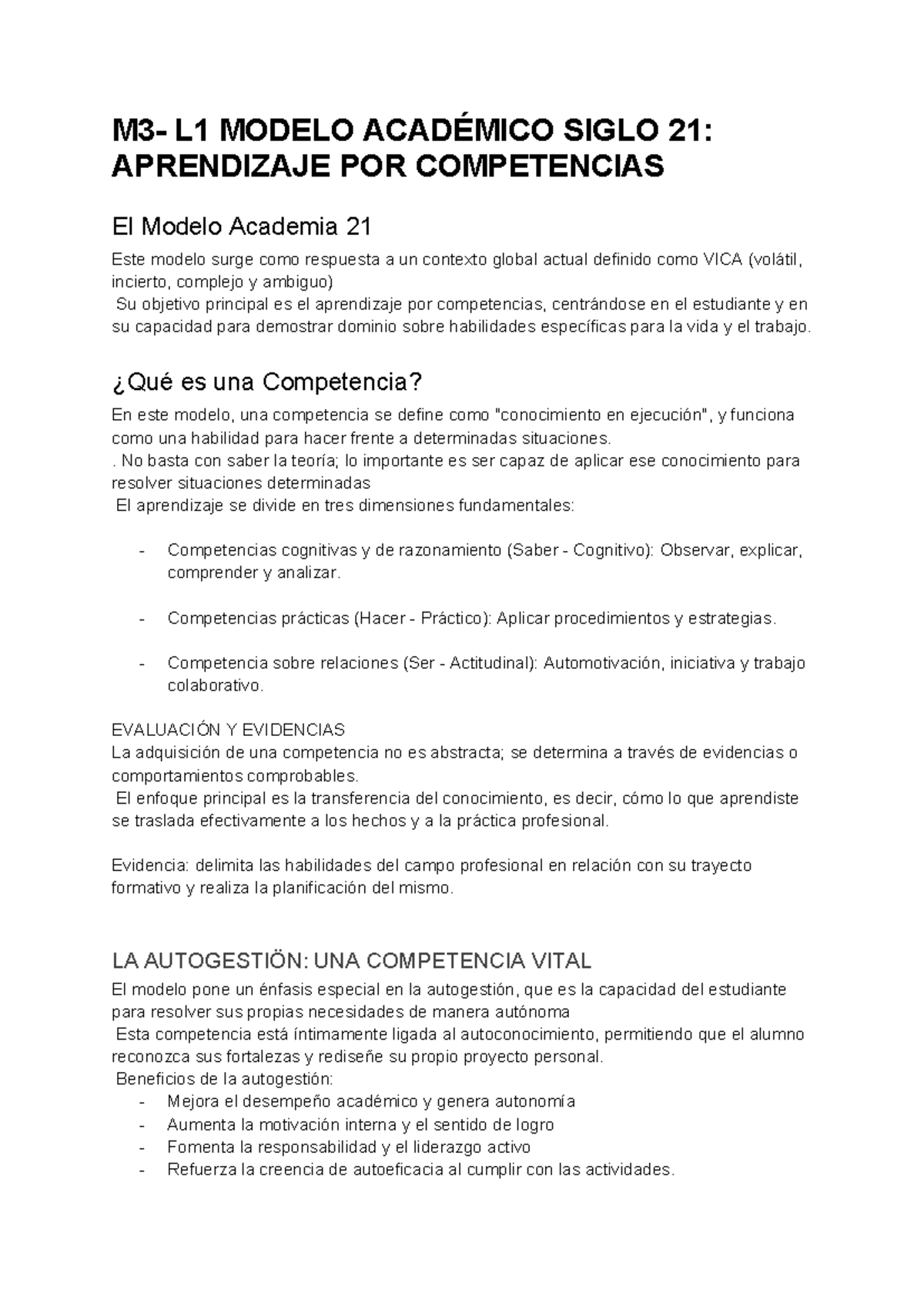 L1 MODELO ACADÉMICO SIGLO 21: APRENDIZAJE POR COMPETENCIAS - Studocu