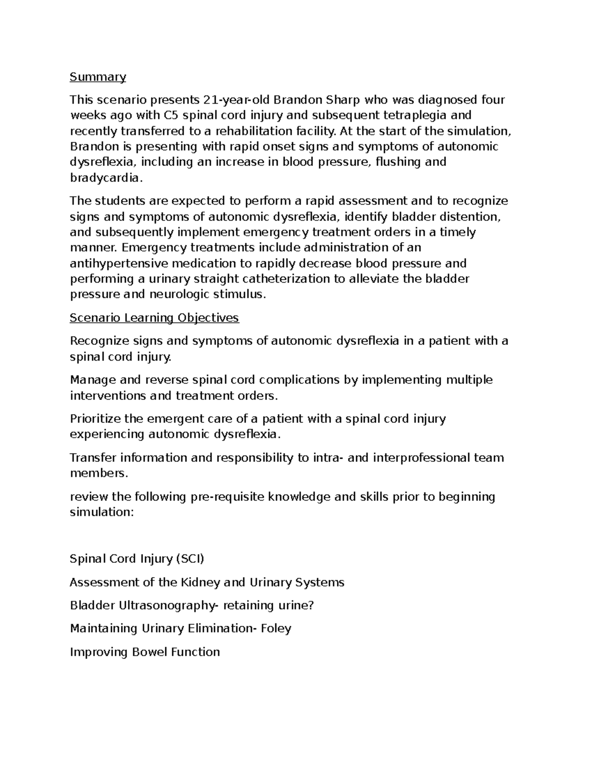 C5 Spinal Cord Injury Case Study: Autonomic Dysreflexia Management ...