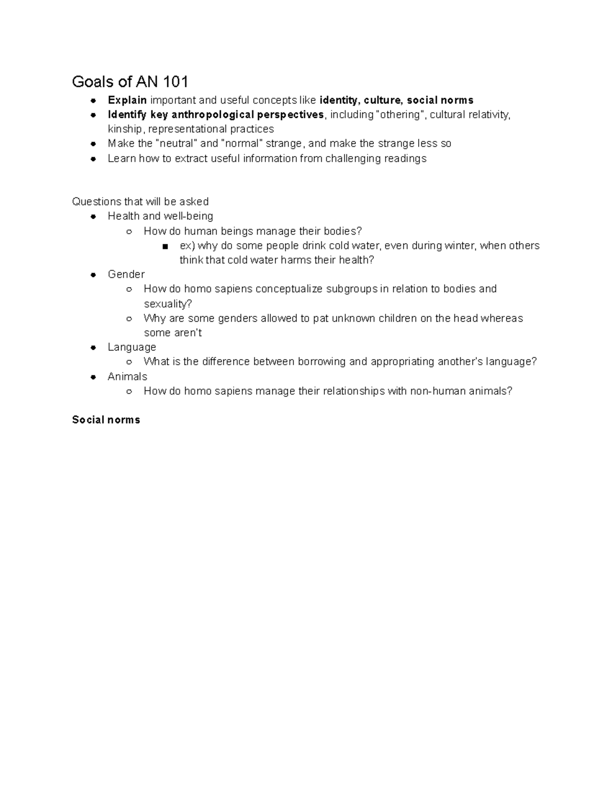Copy of Notes - Goals of AN 101 Explain important and useful concepts ...