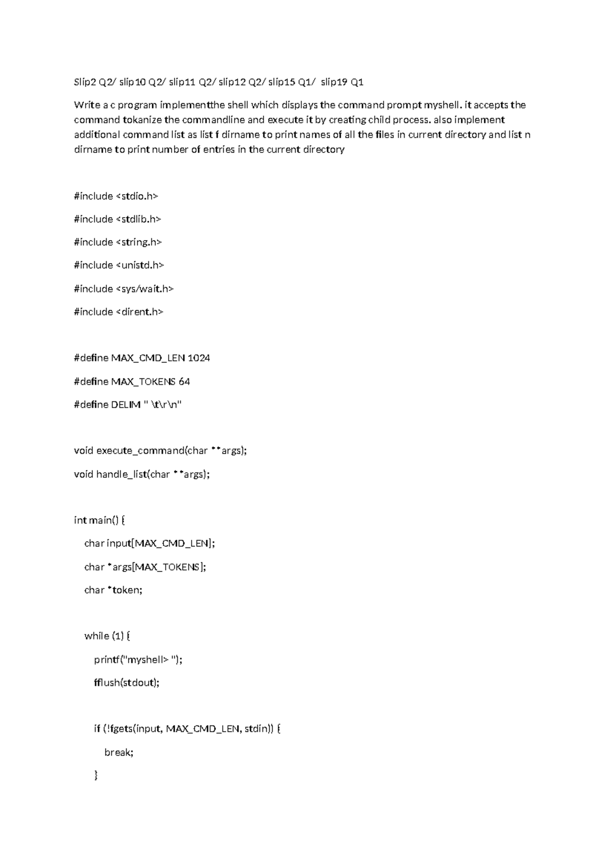 Shell Implementation and File Listing in C - OS Course - Studocu