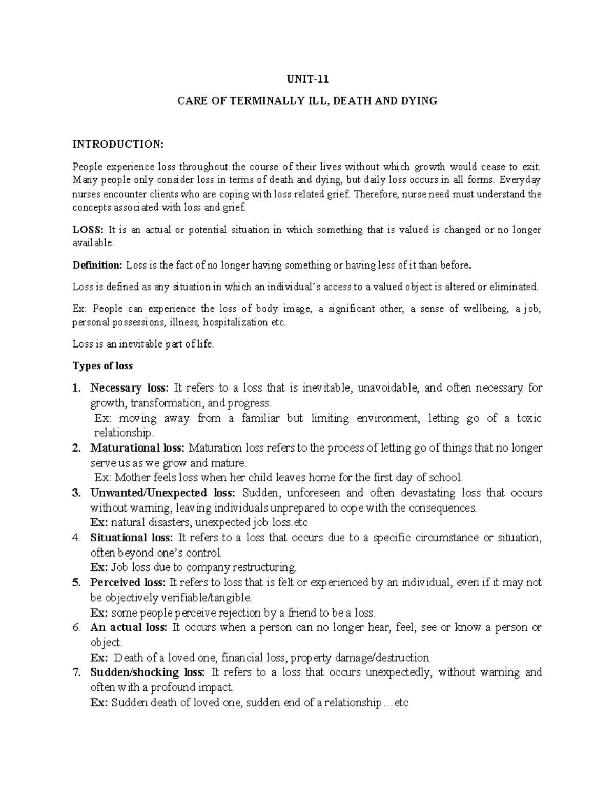 Unit: Care of Terminally Ill, Death, and Dying - Nursing Insights and Concepts - Document Preview