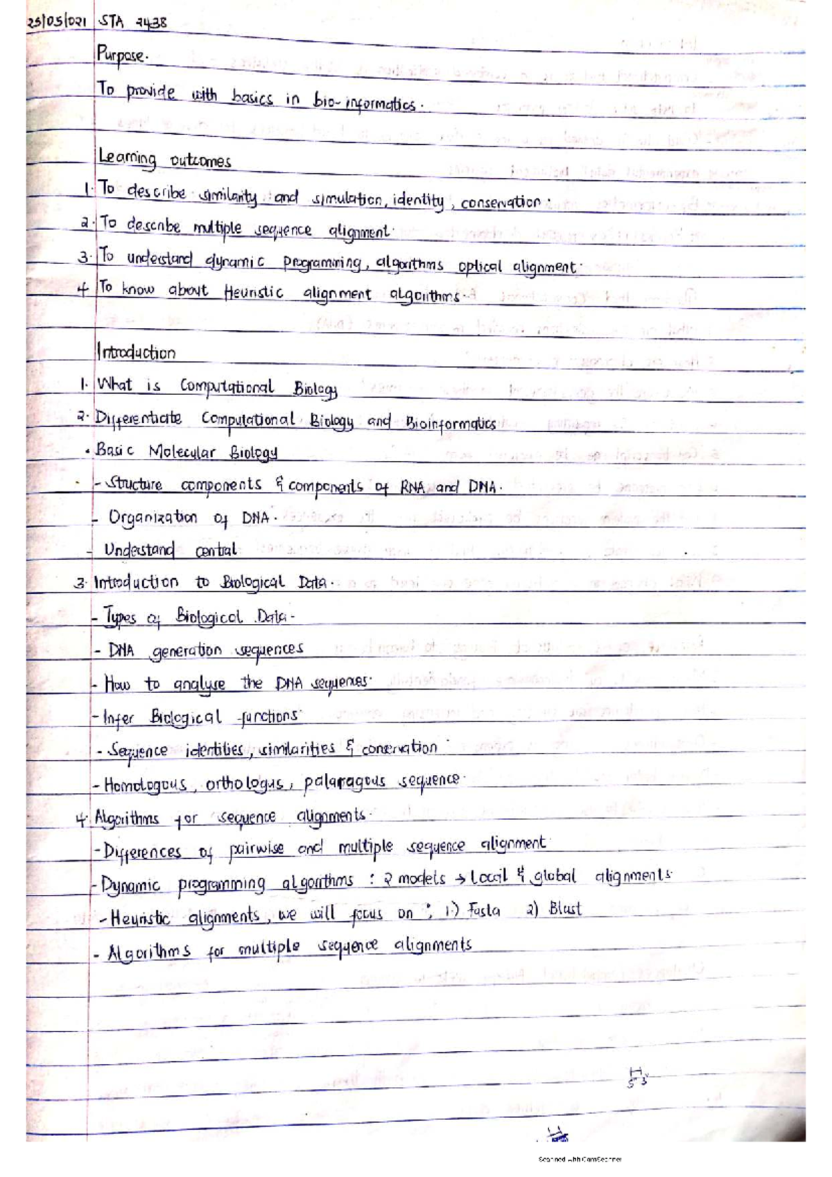 STA 2438 Lecture Notes: Fundamentals of Computational Biology - Studocu