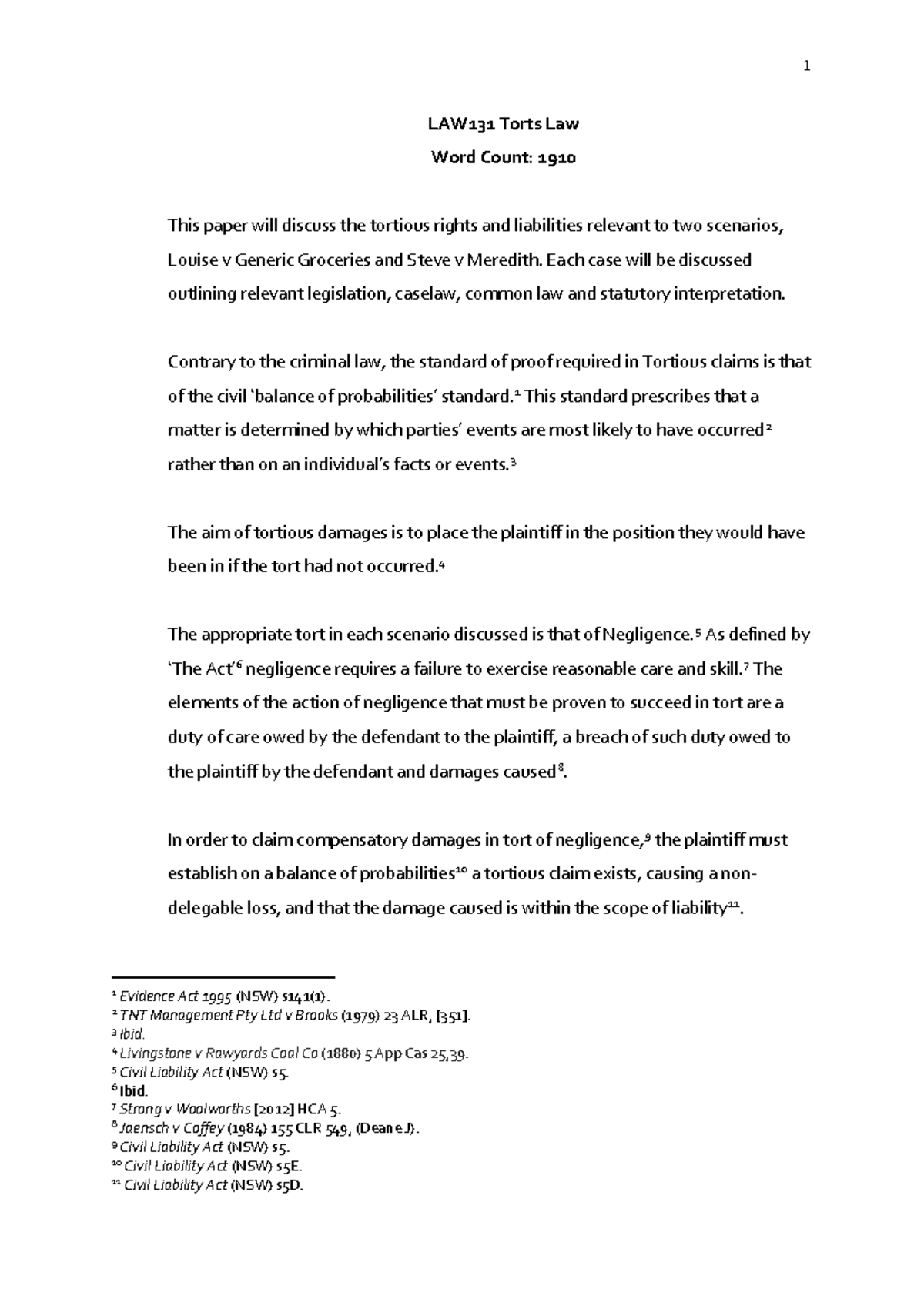 LAW131 Torts Assignment: Tortious Rights & Liabilities in Two Cases ...