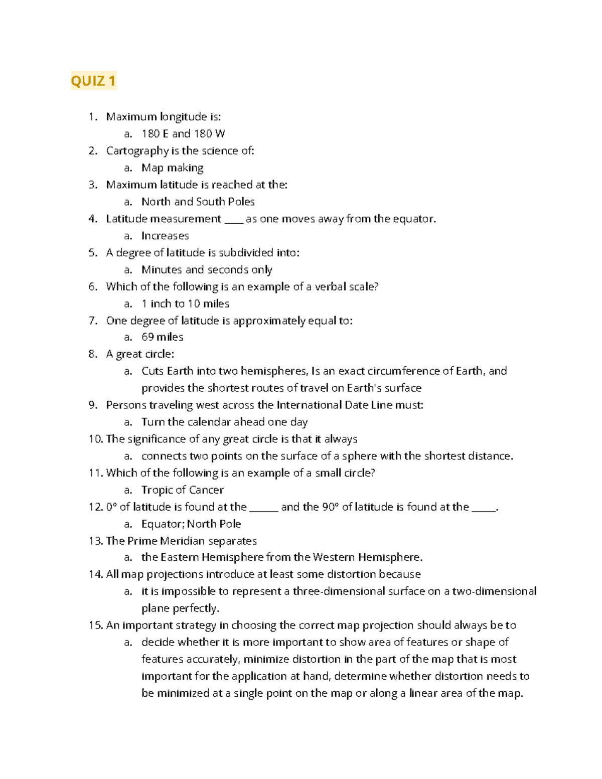 Geography Quiz Study Guide: Key Concepts and Terms - Studocu