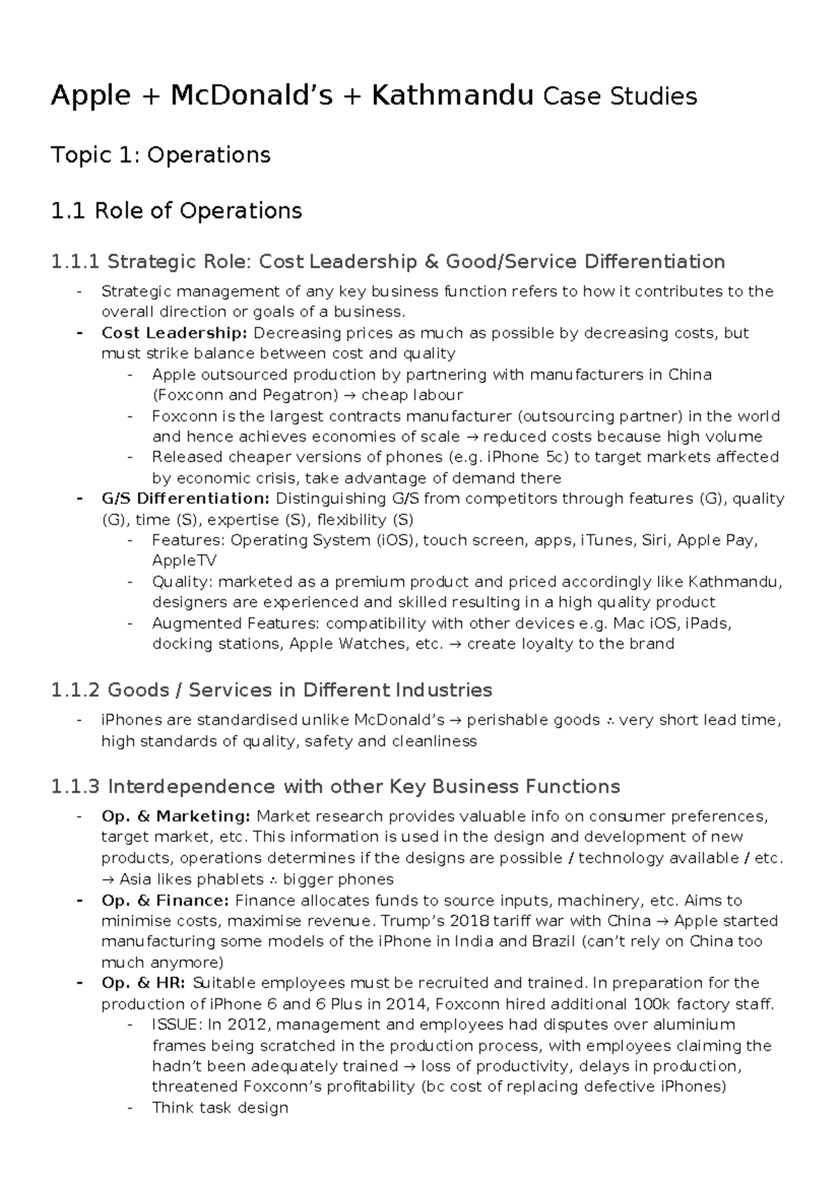 HSC Business Studies Case Study Notes: Apple & Kathmandu Operations ...