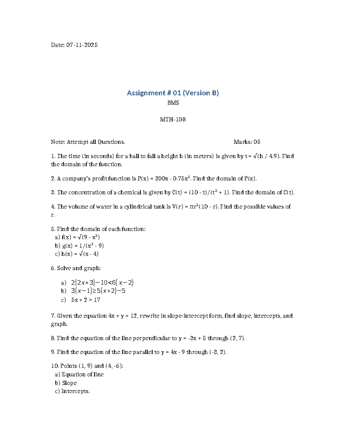 Assignment 01 (Version B) - Domain and Function Analysis - Studocu