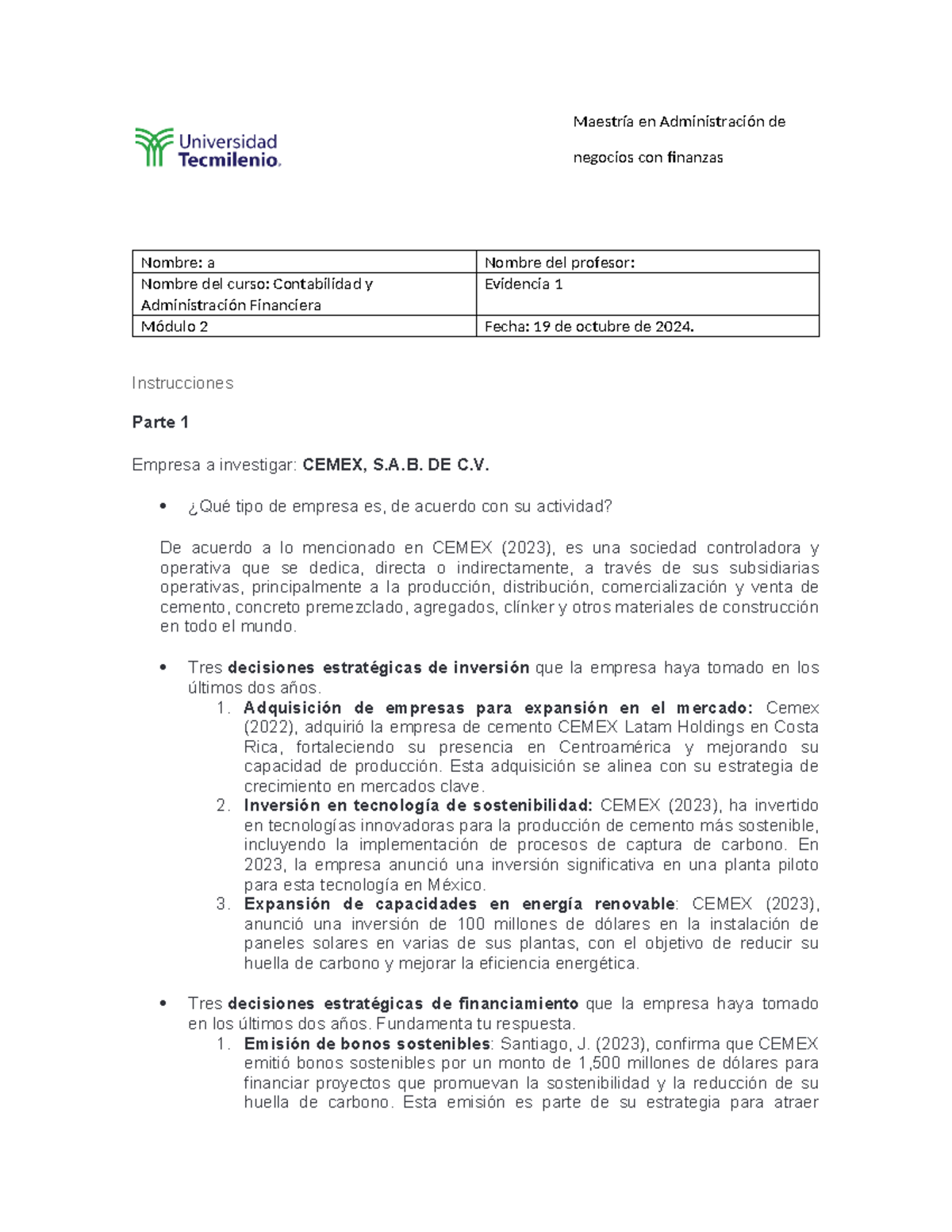 Evidencia 1 - Análisis Estratégico de CEMEX - Maestría en ...