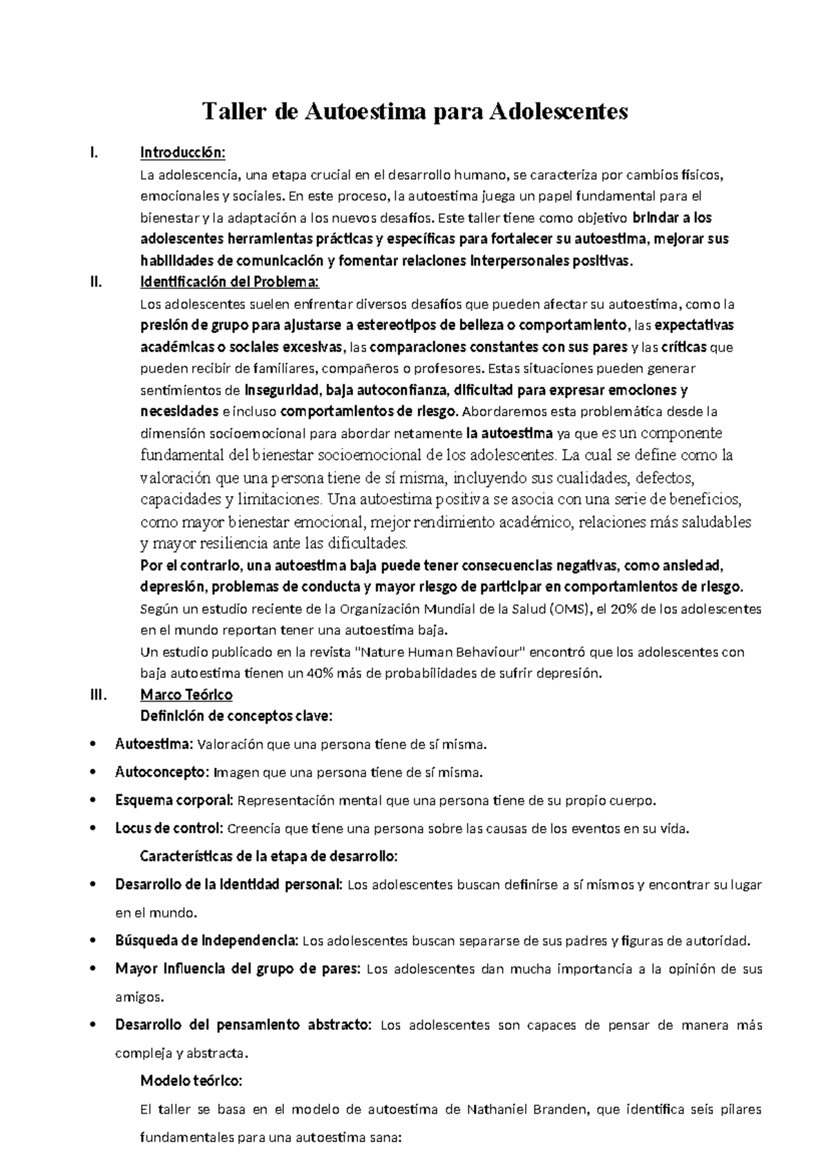 Taller de Autoestima para Adolescentes - Psicología del Desarrollo II ...