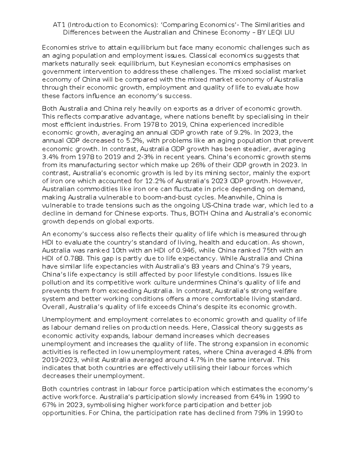 Economics AT1 Speech Final - Differences between the Australian and ...