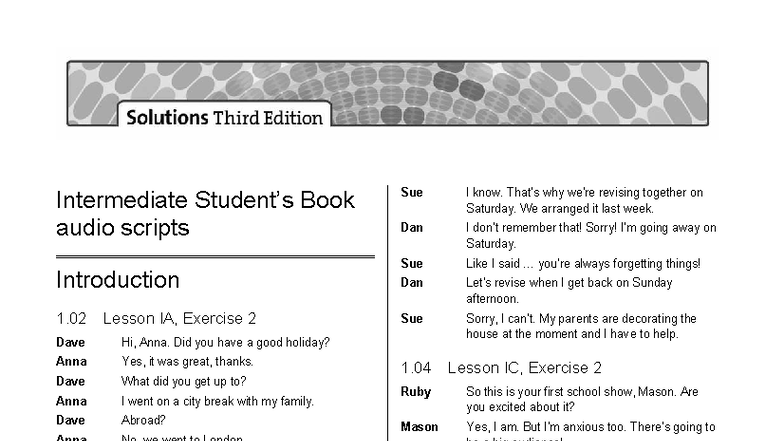 Intermediate Book Audio Scripts: Unit 1 & 2 Exercises and Dialogues ...