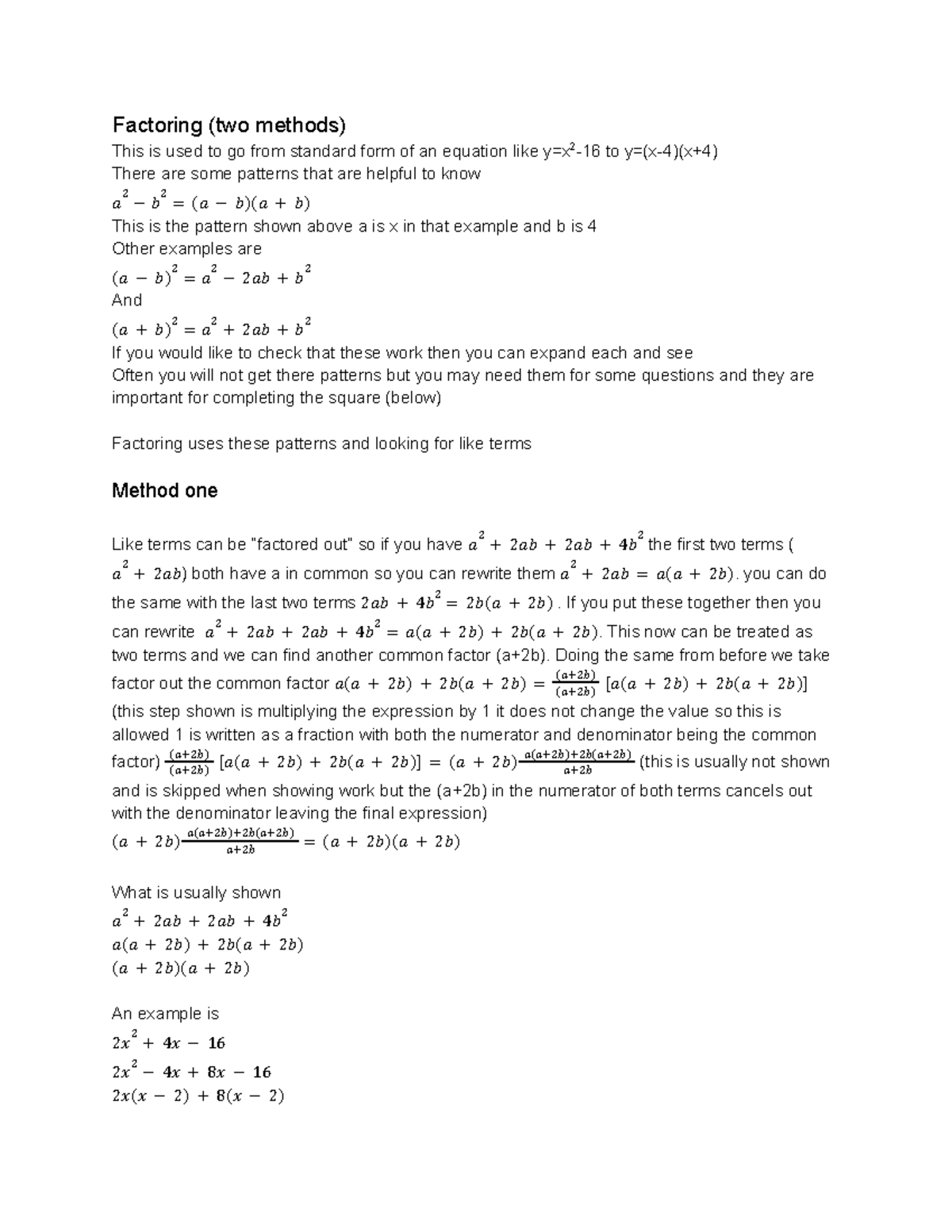 Factoring Methods and Word Problems in Algebra (MATH 101) - Studocu