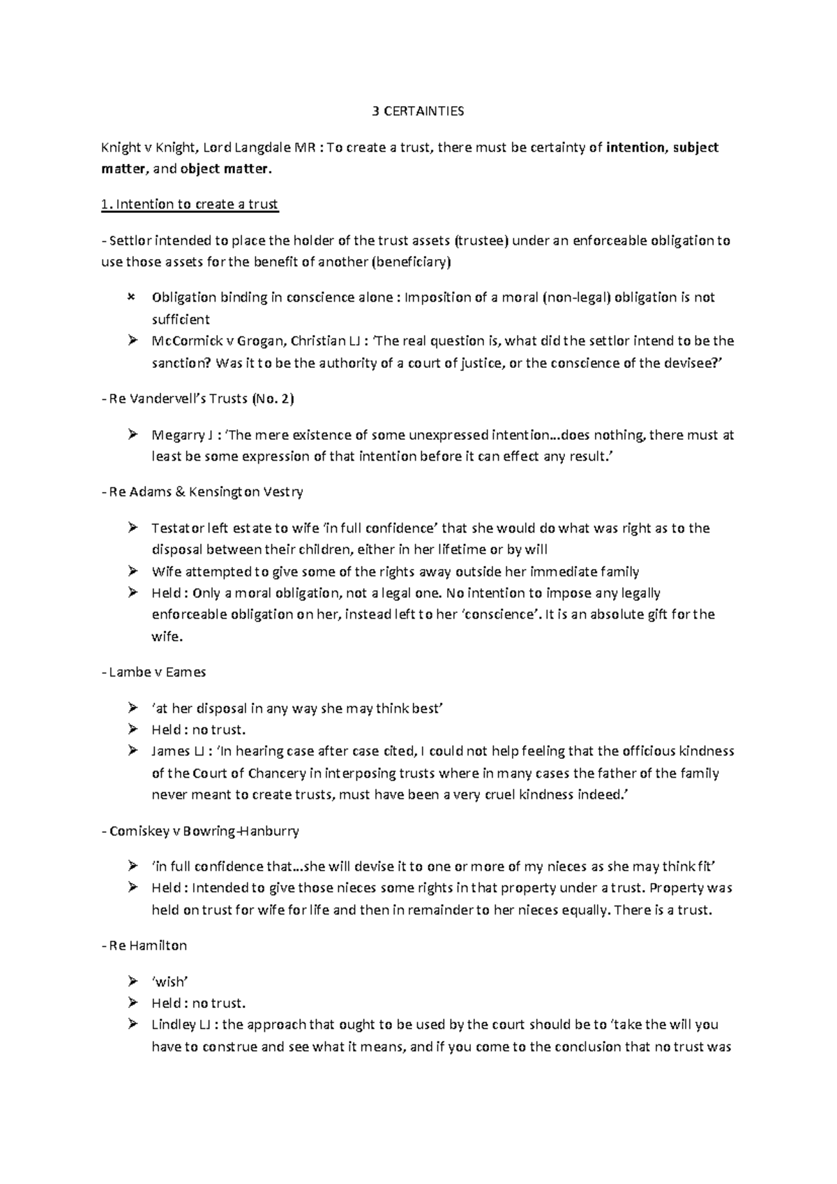 Equity and Trusts LA3002 LLB Complete Revision Notes on Certainties ...