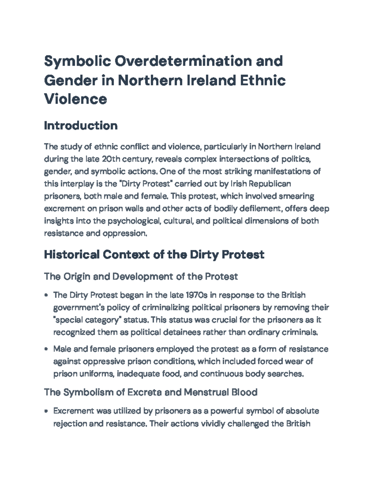Symbolic Overdetermination in Northern Ireland's Dirty Protest Analysis ...