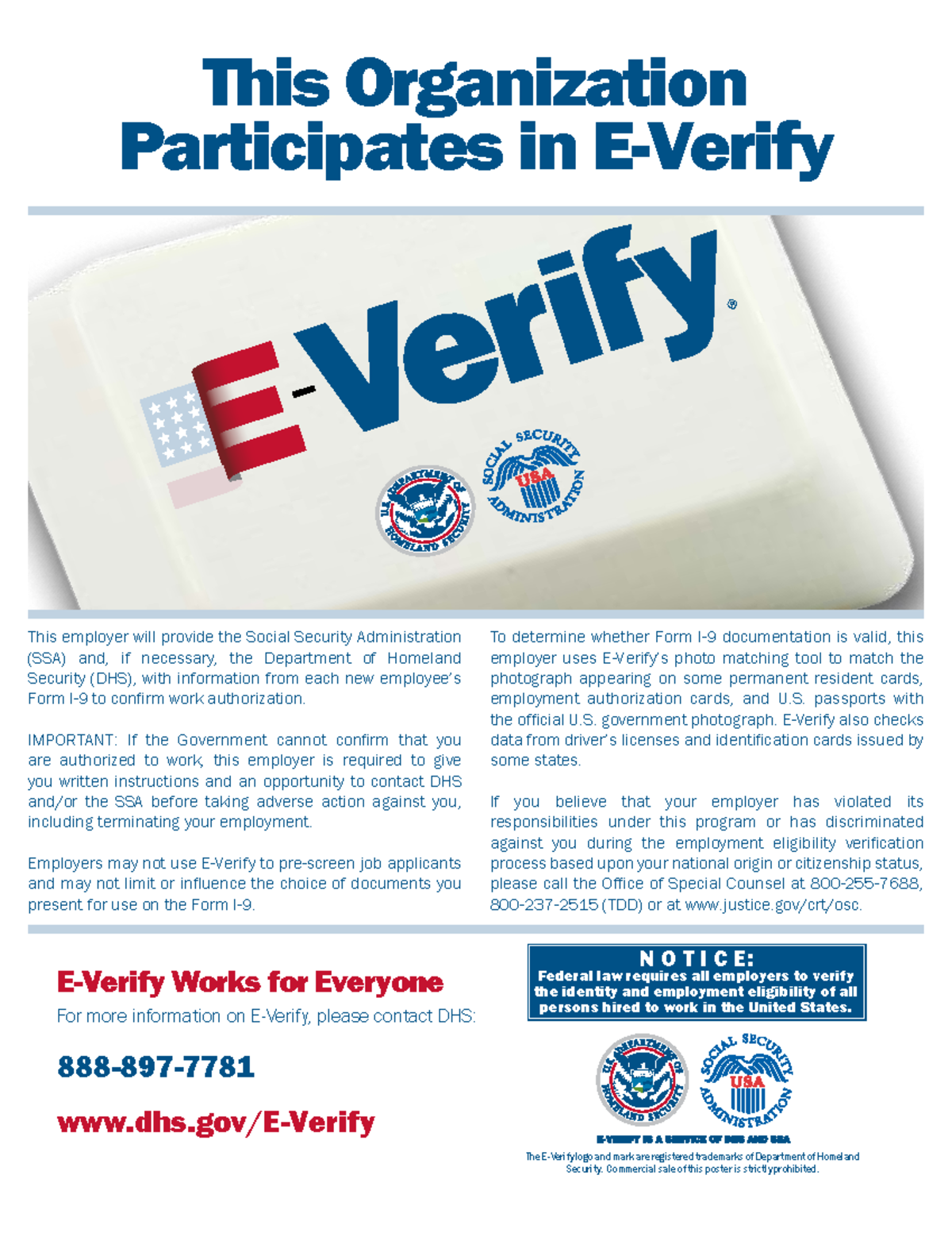 E-Verify Participation Poster: Employer Responsibilities and Guidelines ...