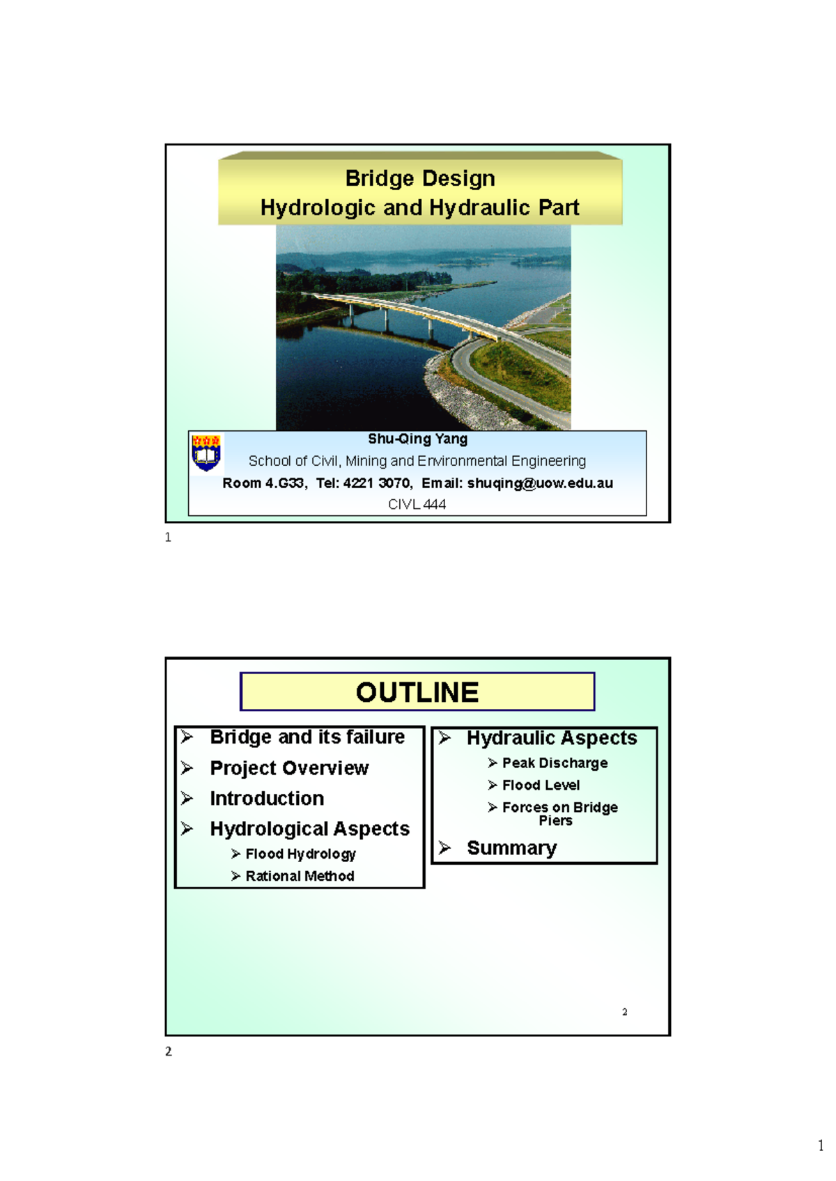 CIVL 1 Bridge Design: Hydrologic & Hydraulic Aspects Overview - Studocu