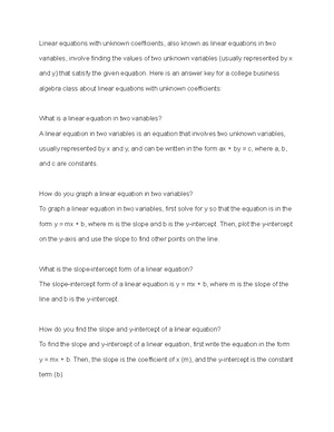 Linear Equations - Study Notes & Assignments - Studocu