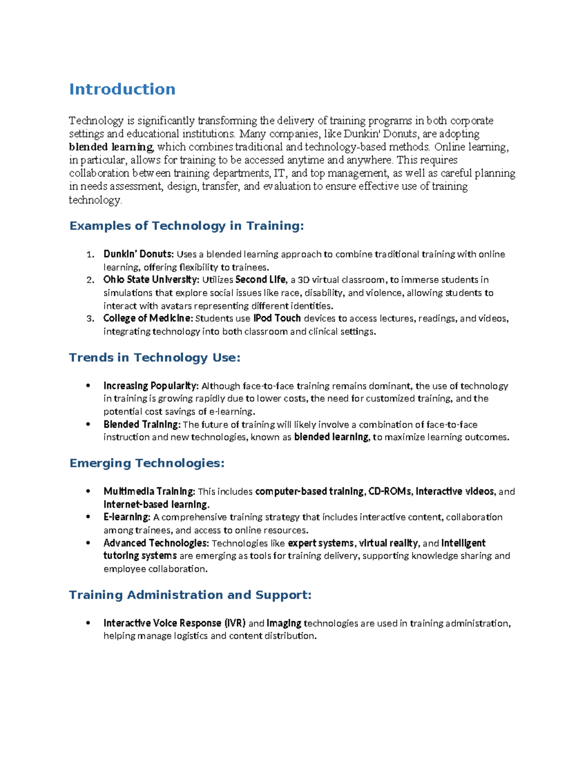 E-learining and use of technology in training notes - Introduction ...