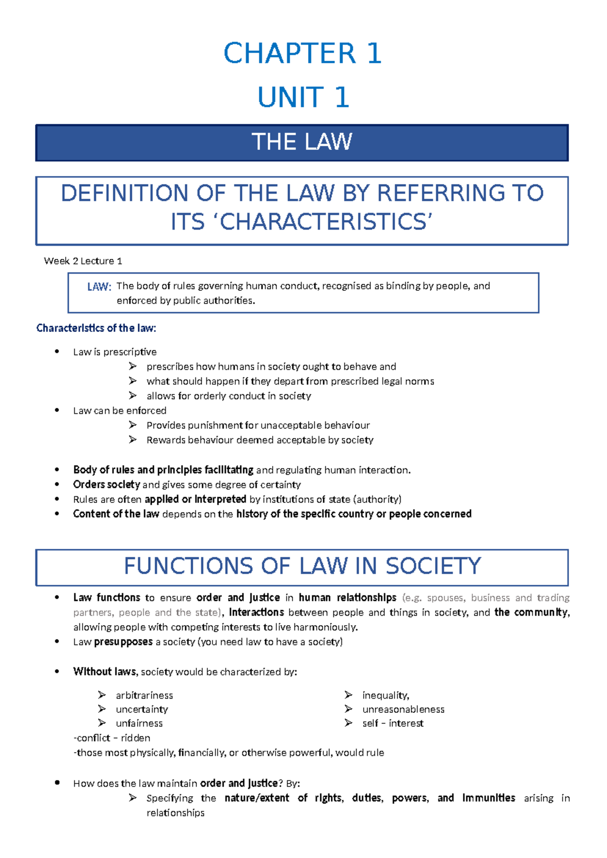 JUR 110 Chapter 1 Unit 1: Understanding the Definition and Functions of ...