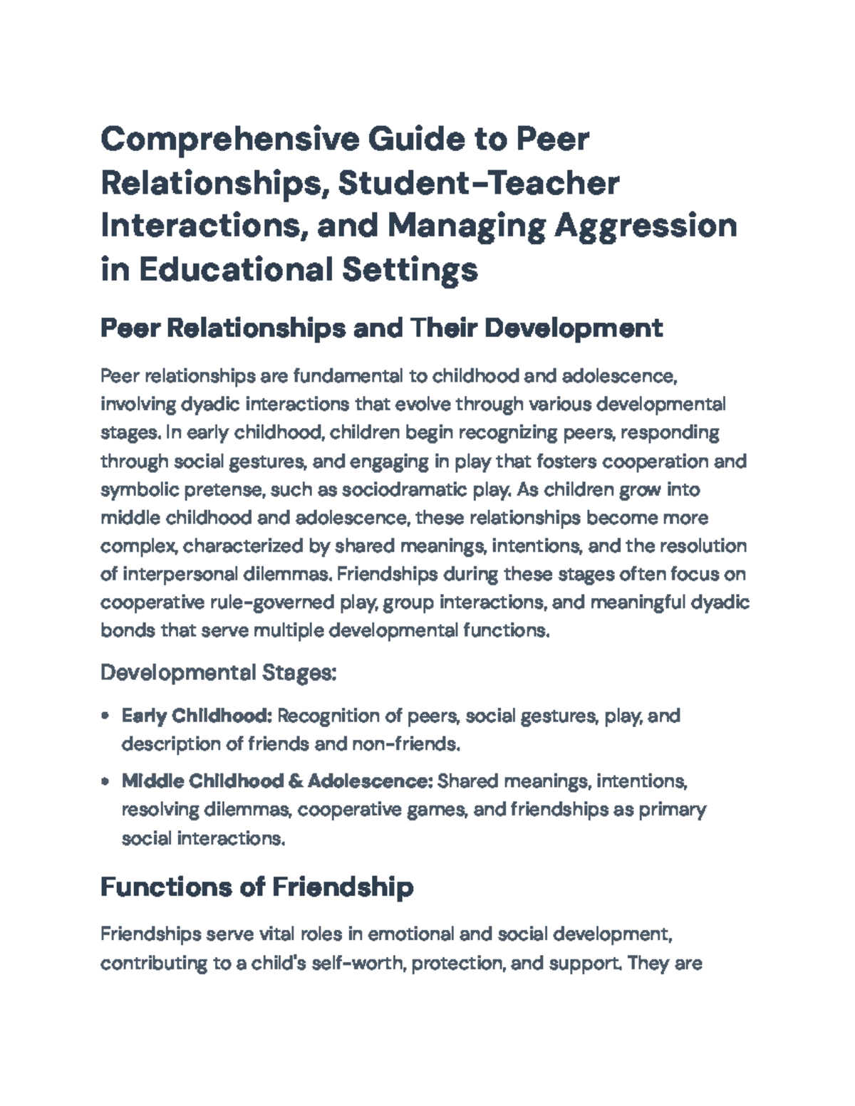 Comprehensive Guide on Peer Relationships & Aggression Management in Ed ...