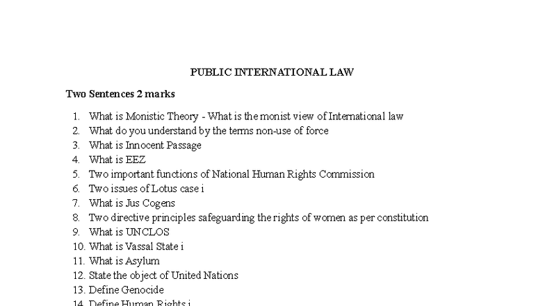 PIL Question Bank 26: Key Concepts in Public International Law - Studocu