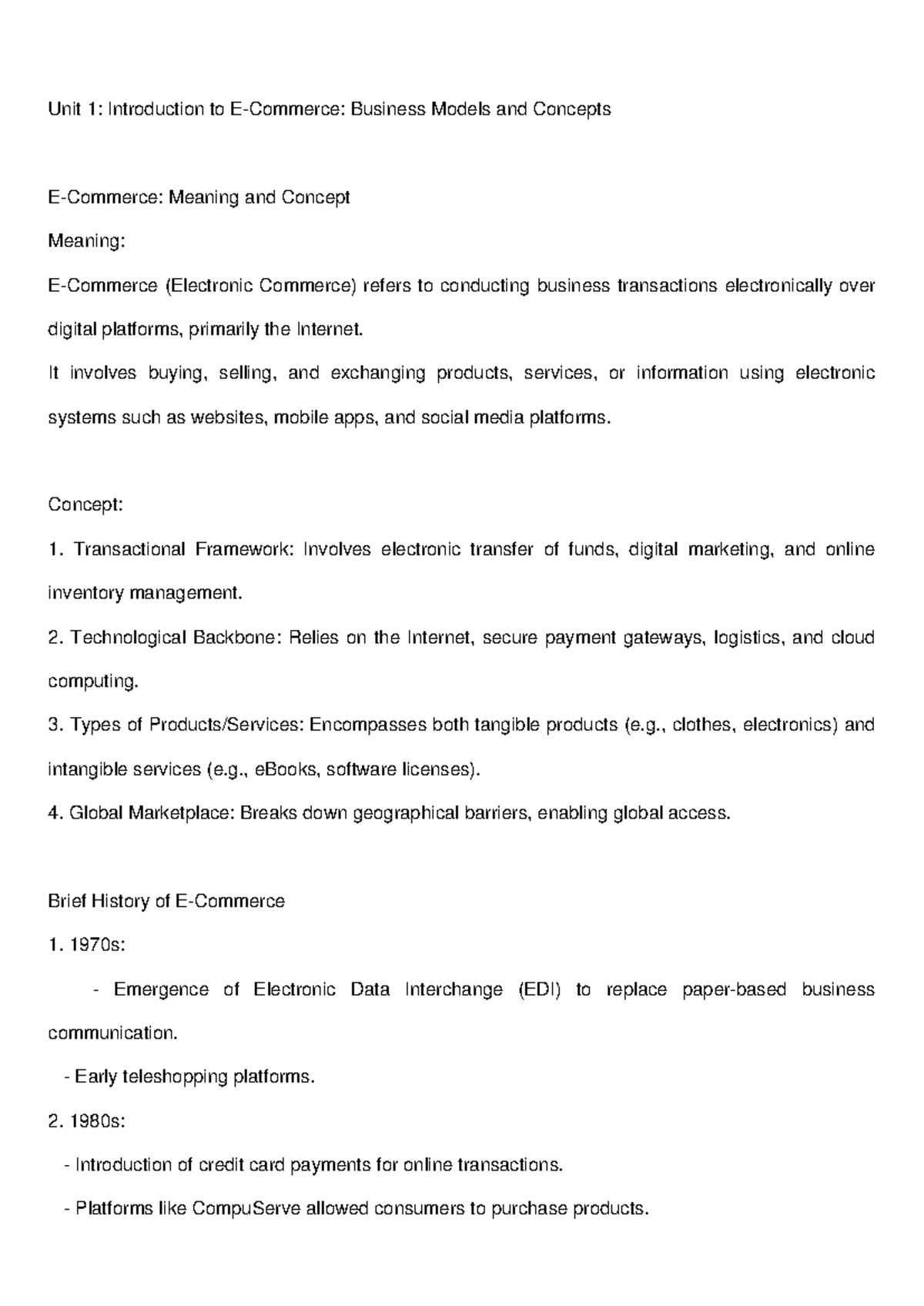 E-Commerce Detailed Notes - Unit 1: Introduction to E-Commerce ...