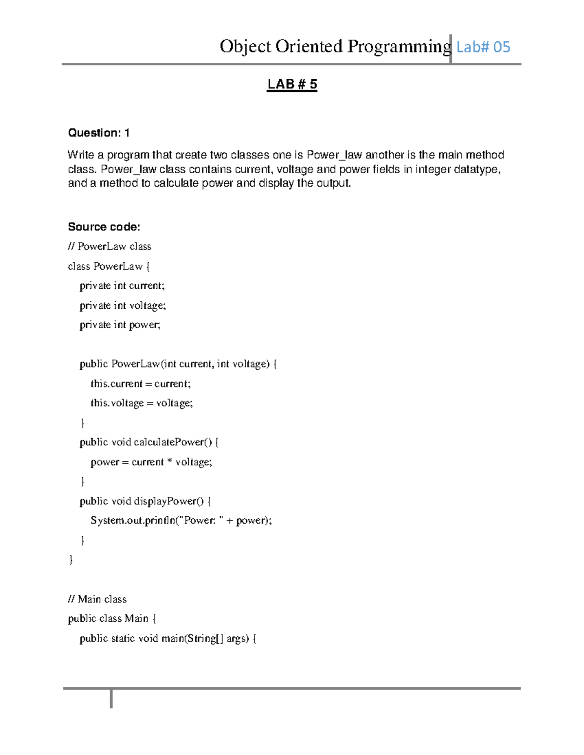 Lab 5: Java Classes & Power Calculation - 2nd Semester - Studocu