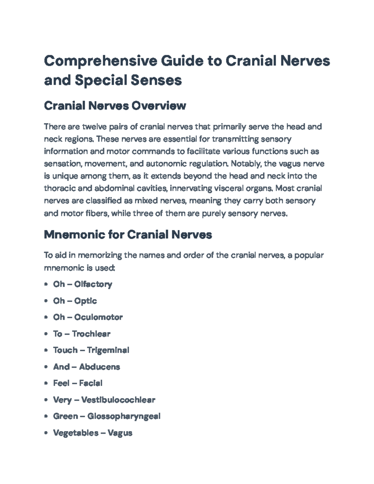 Cranial Nerves & Special Senses: A Comprehensive Overview (ANAT 101 ...