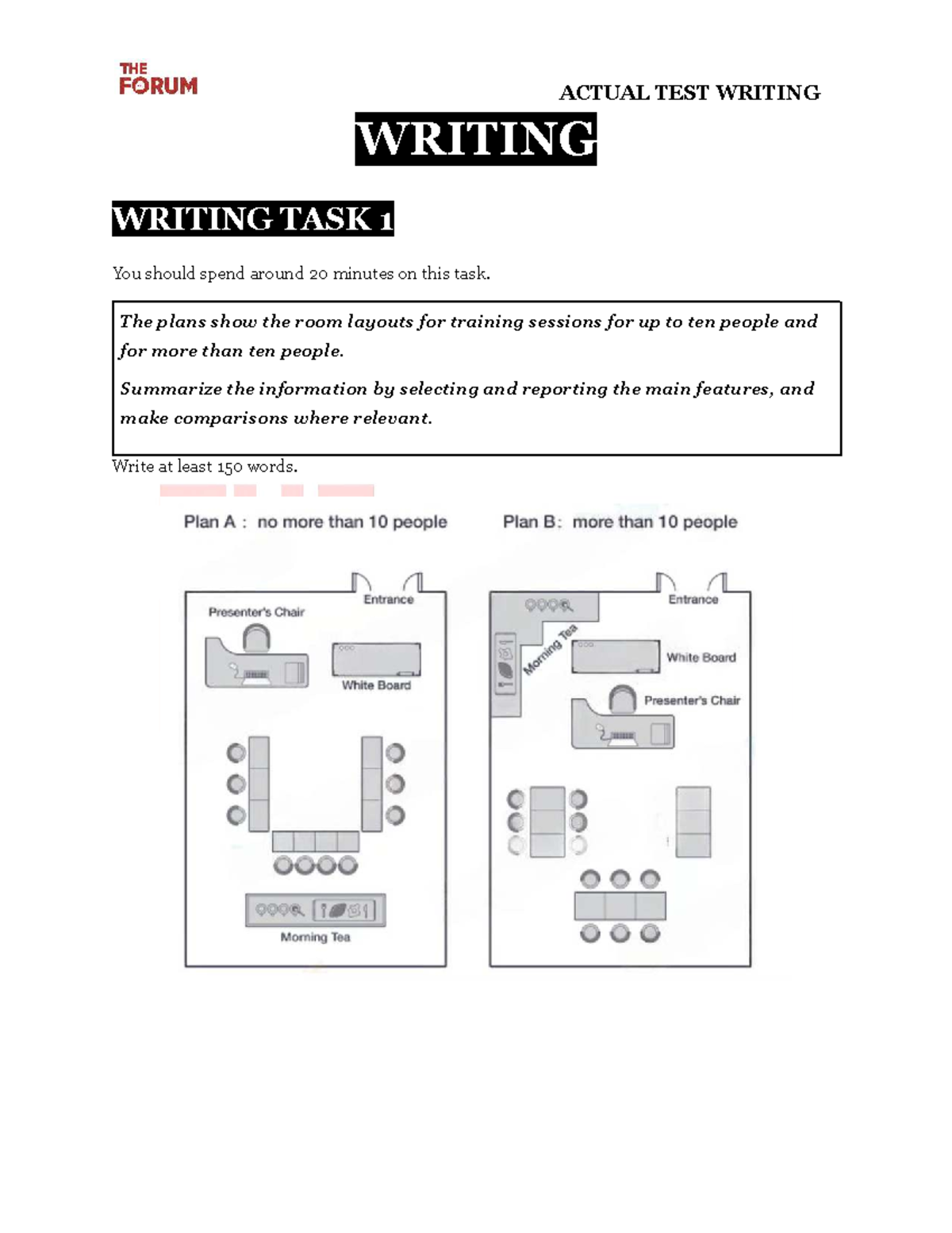 ACTUAL TEST WRITING TASK 1: Room Layouts for Training Sessions - Studocu