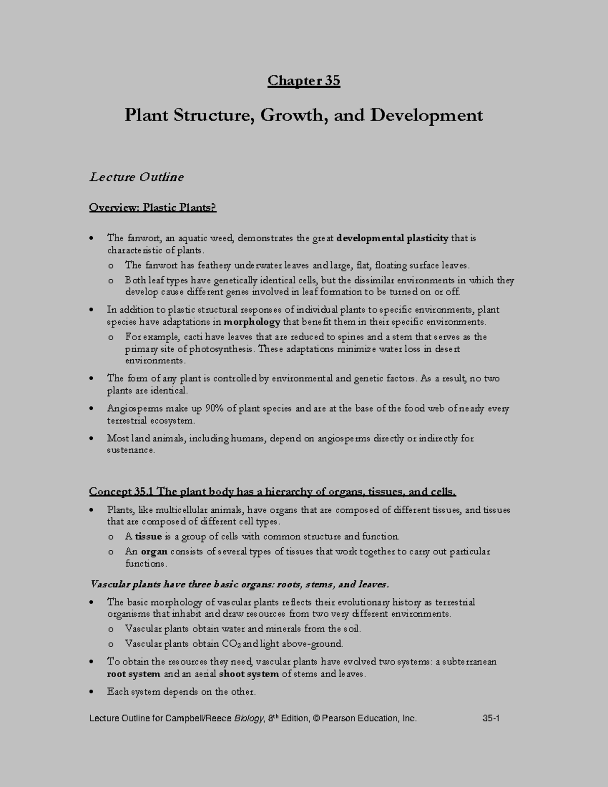 Chp 35 Botany Lecture Notes: Plant Structure, Growth, & Development ...
