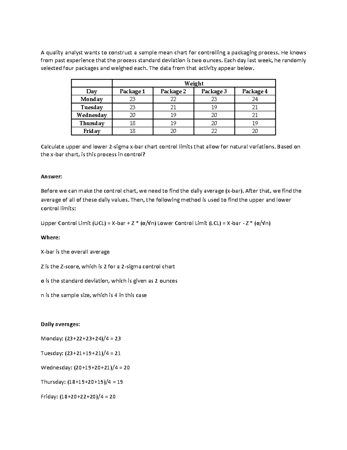 OPMT Class Activity-Week 3 - A quality analyst wants to construct a ...