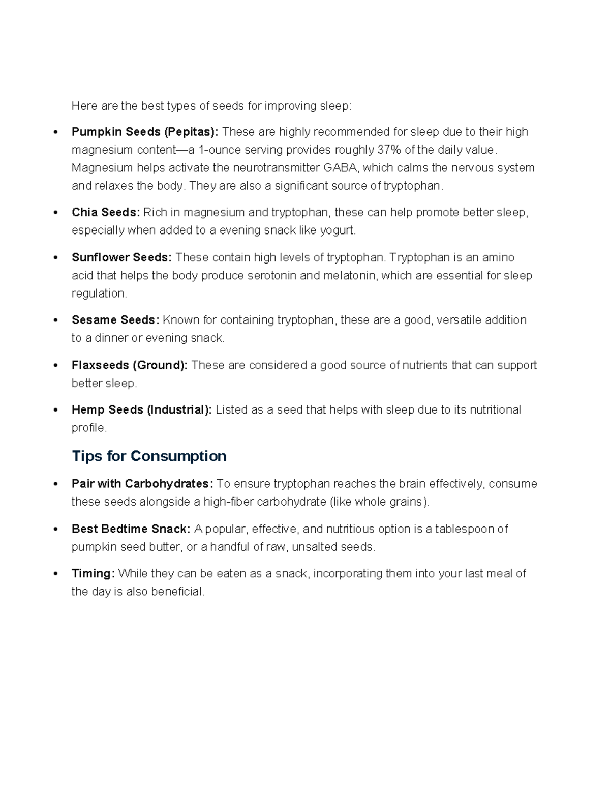 Best Seeds for Sleep: Pumpkin, Chia, Sunflower & More - Studocu