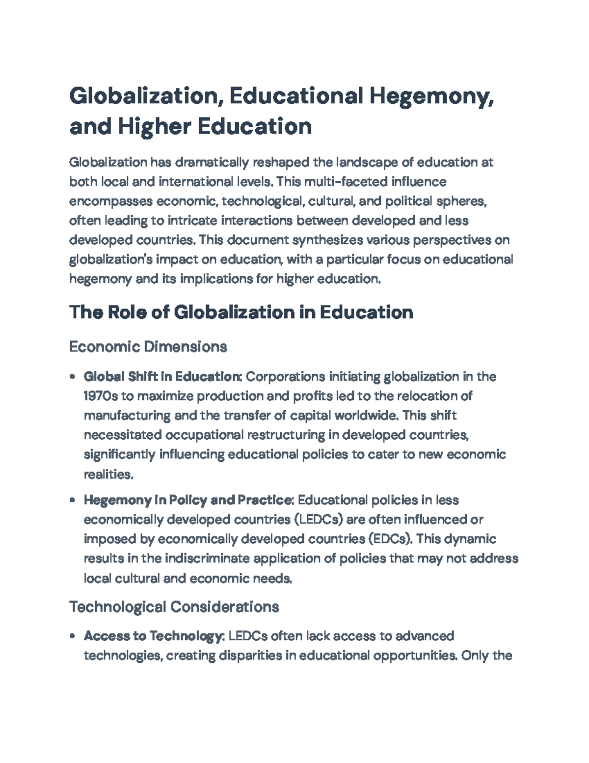 Globalization and Educational Hegemony in Higher Ed: A Critical ...