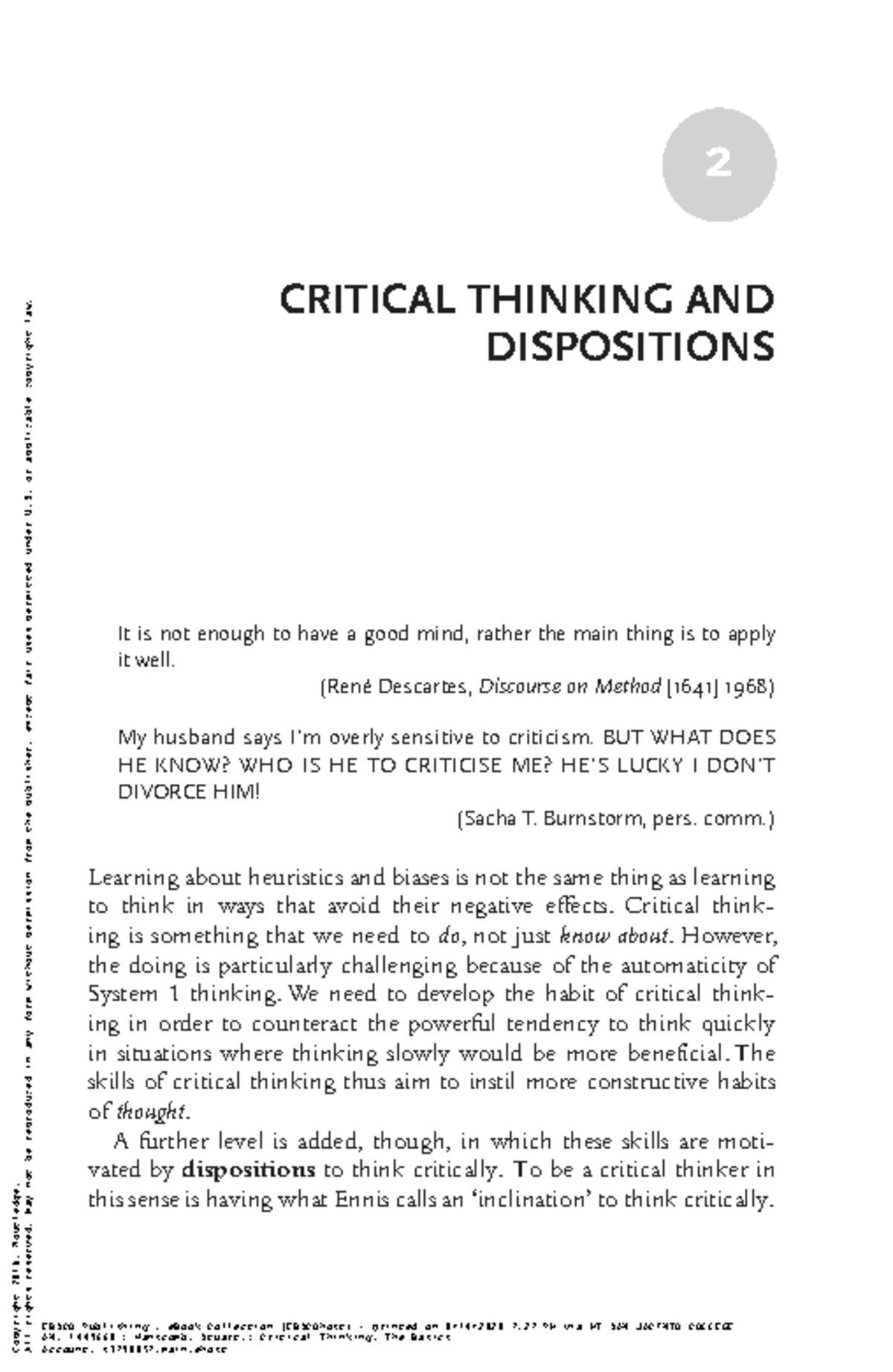 Critical Thinking Dispositions: Insights from Hanscomb's Work (CRITICAL ...