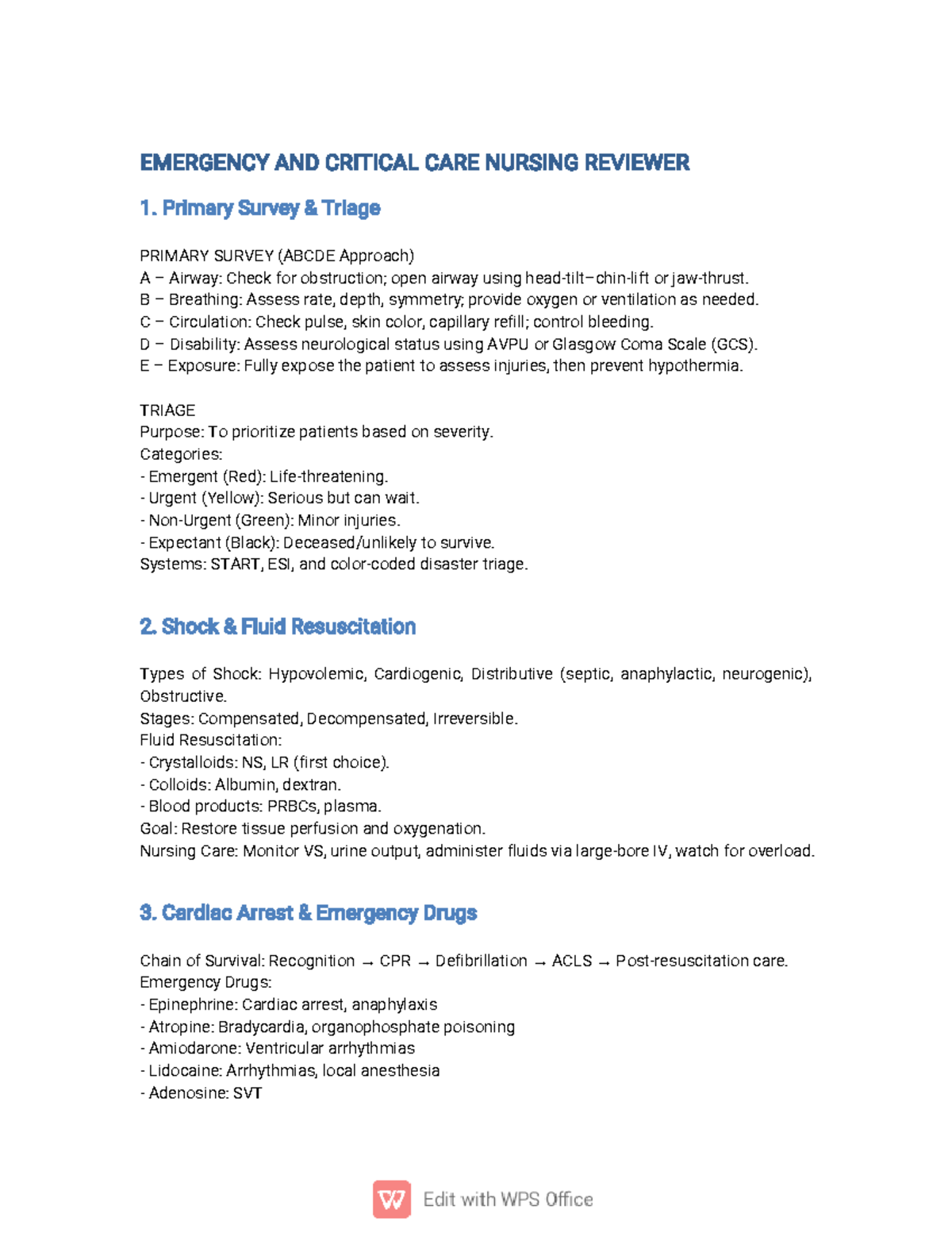 Emergency & Critical Care Nursing Review (NUR 101) - Triage ...