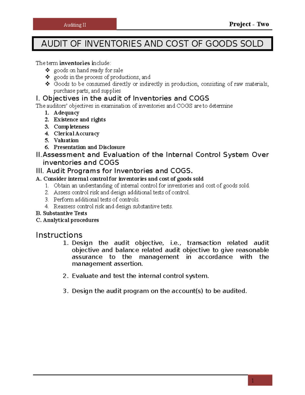 Audit of Inventories & COGS: Objectives & Internal Control Evaluation ...