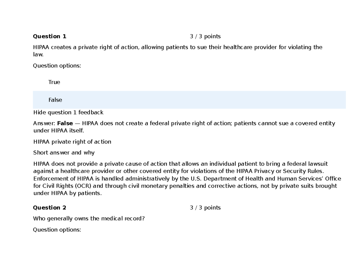 4-2 Quiz: HIPAA Regulations and Patient Rights - Studocu