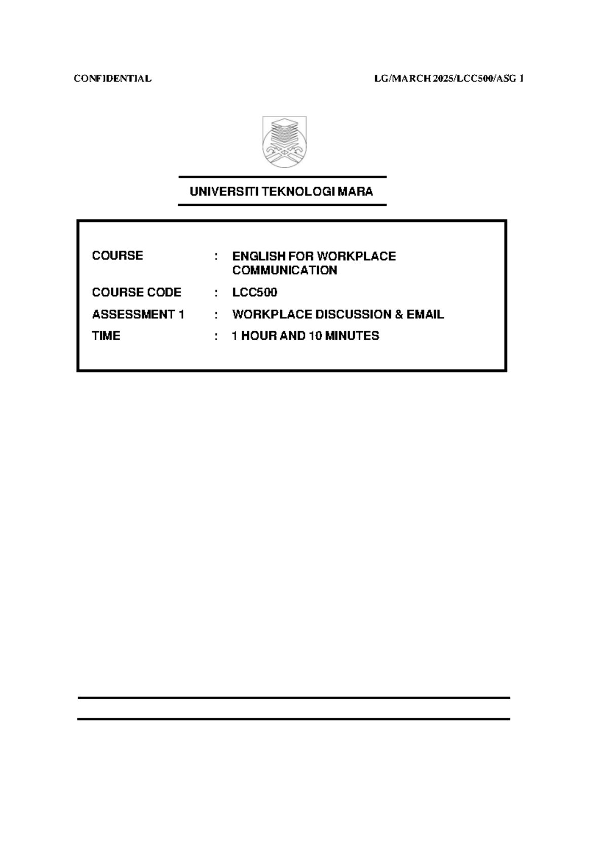 LCC500 Assessment 1: Guidelines for Workplace Discussion Email - Studocu