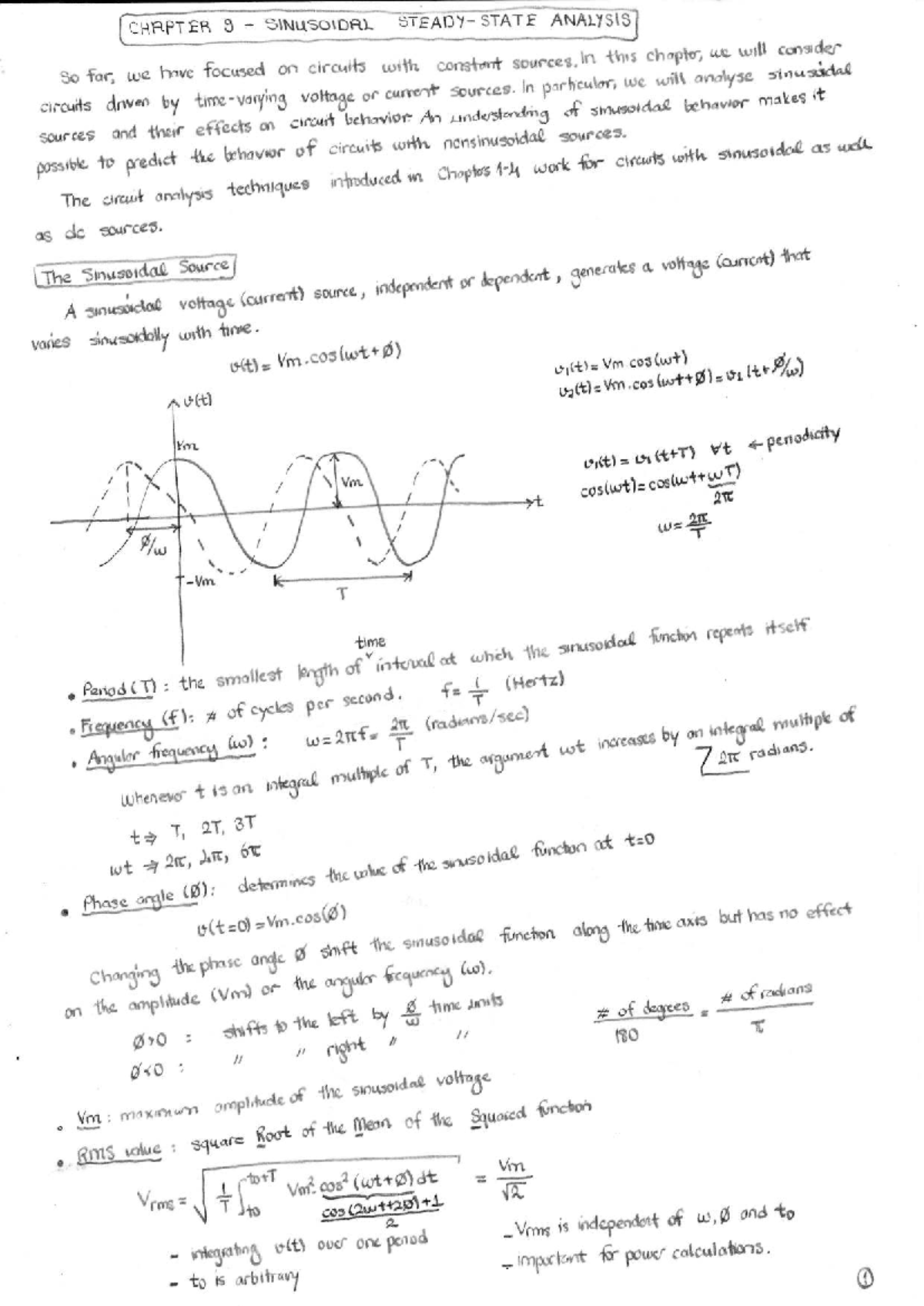 Ch09: Sinusoidal Steady State Analysis for Circuit Theory - Studocu