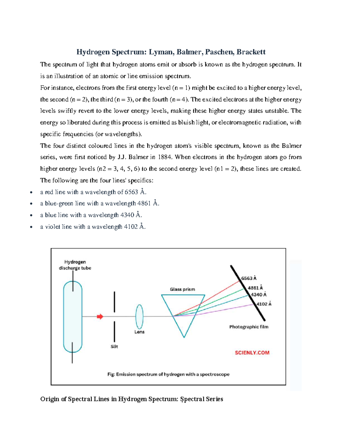 Hydrogen Spectrum Analysis: Lyman, Balmer, Paschen, Brackett - Studocu