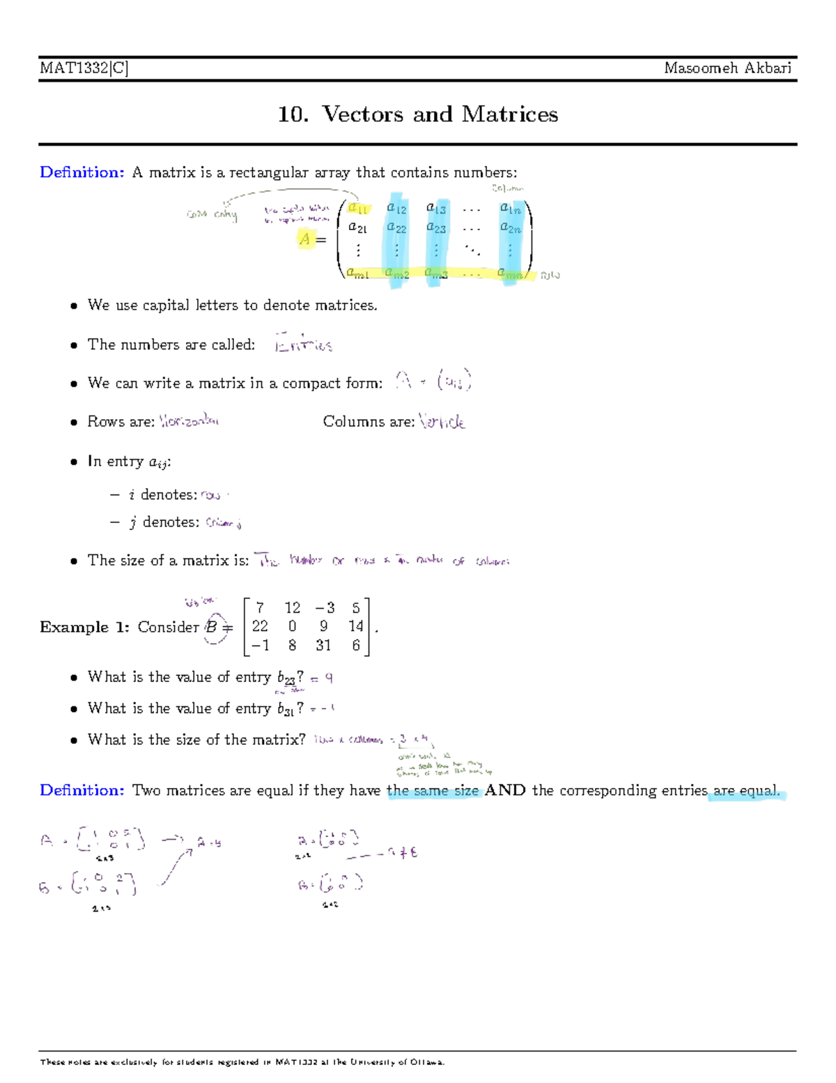 Lec10 - MAT1332 Vectors and Matrices Lecture Notes - Studocu
