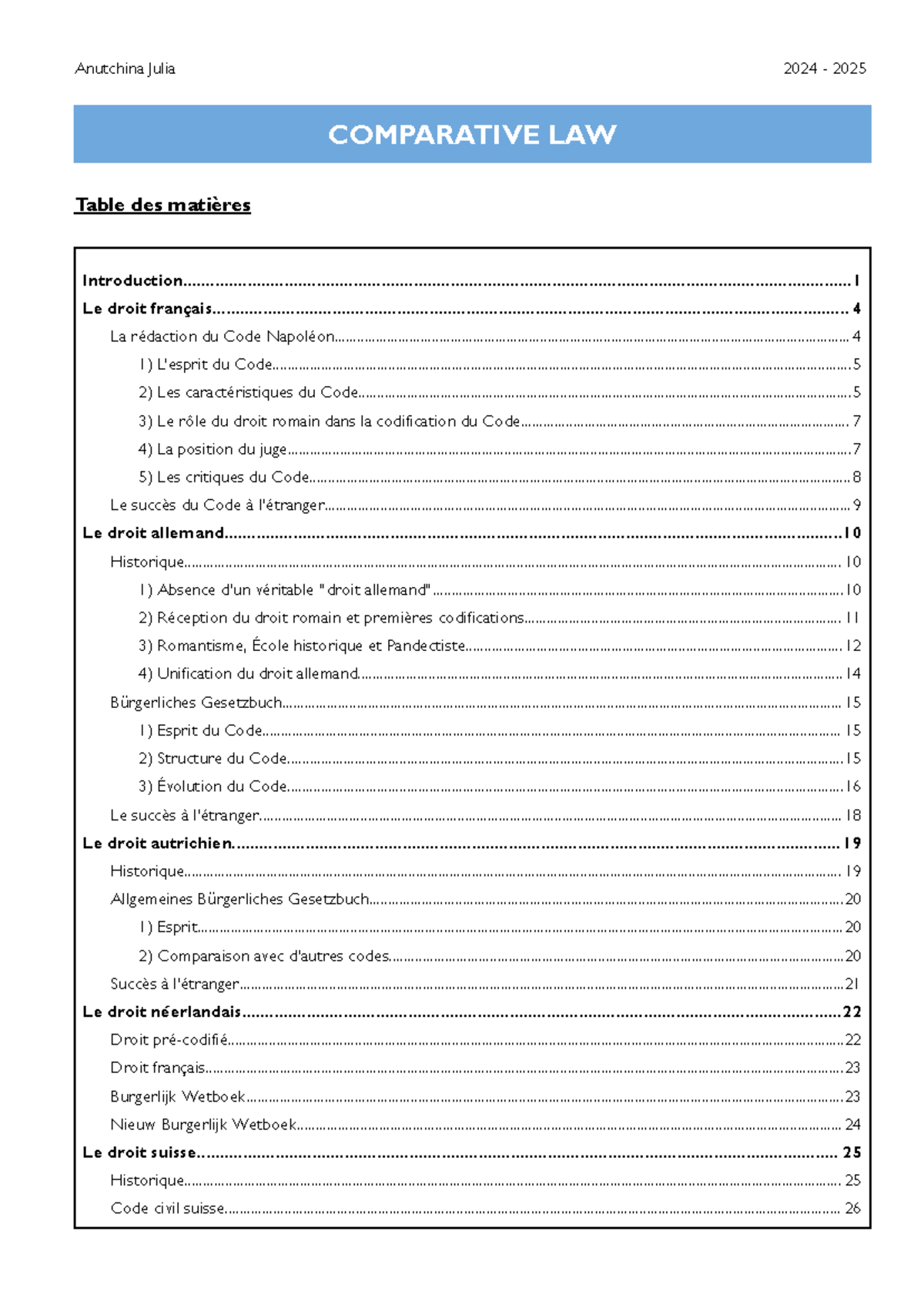 Comparative Law Overview 2024-2025: Key Legal Systems and Codes - Studocu