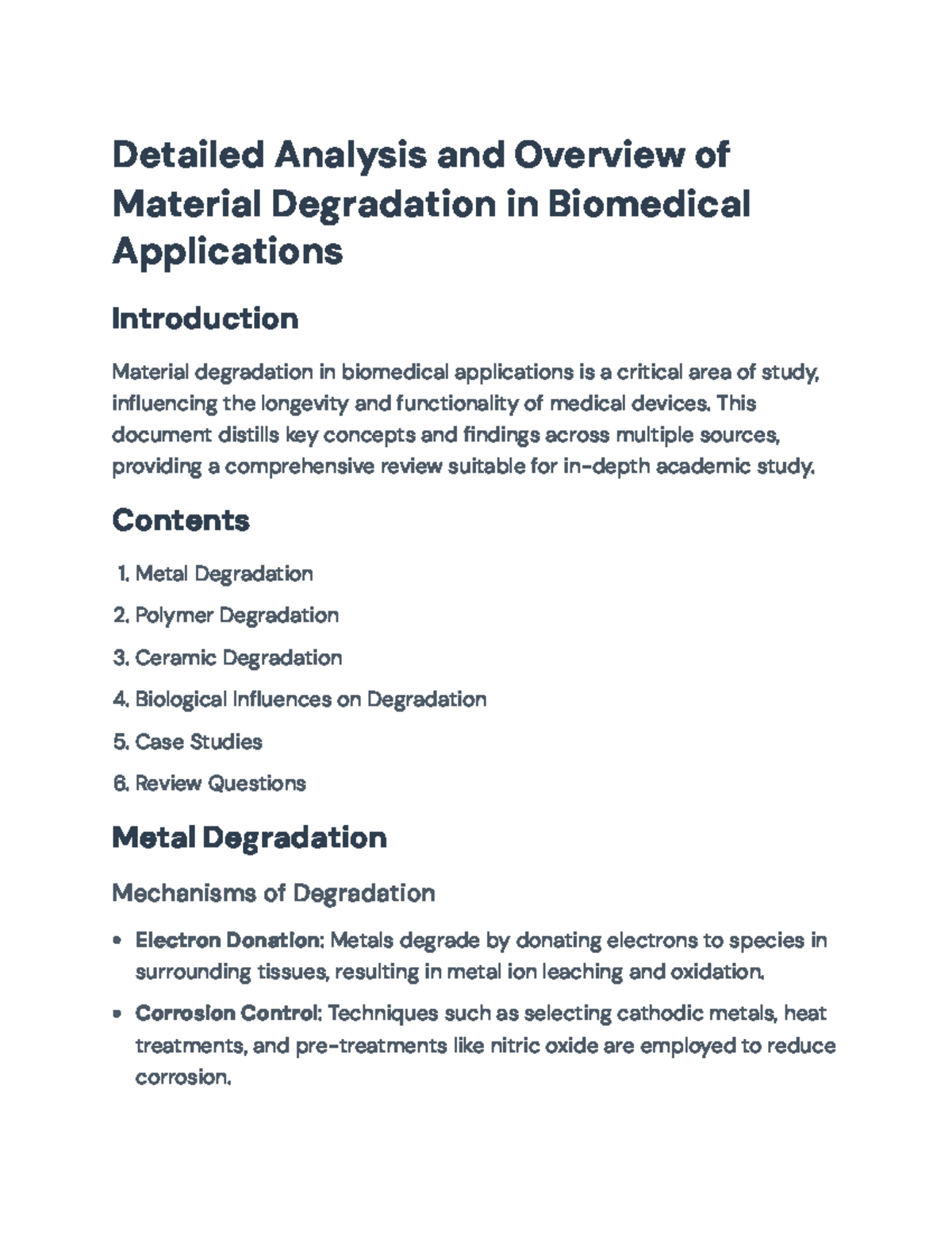 Comprehensive Review of Material Degradation in Biomedical Applications ...