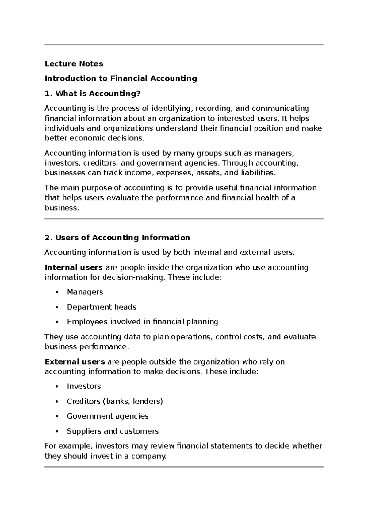 Lecture Notes: Introduction to Financial Accounting (ACCT 101) - Studocu