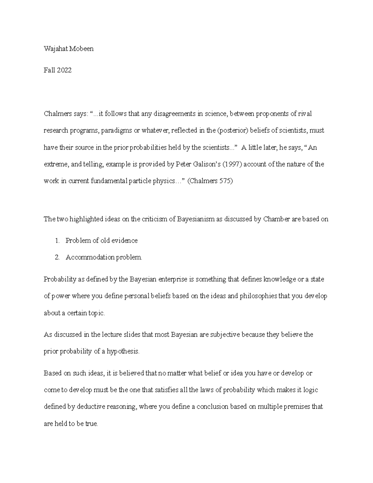 Assignment 2 Mobeen - lab - Wajahat Mobeen Fall 2022 Chalmers says ...